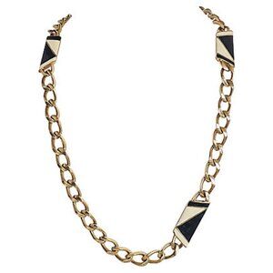 Vintage 1980s Signed Monet Goldtone Navy Enamel Nautical Sautoir Necklace